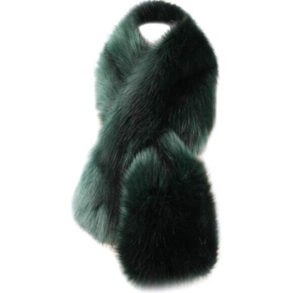 Accessories - Women's Winter Fake Faux Fur Scarf Wrap Dark Green